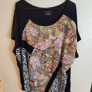 Lane Bryant Mixed Media Short Sleeve Paisley Boho Top Blouse Size 24/28